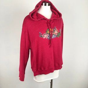 Xirena Rhinestone Flower Graphic Soft Hoodie Sweatshirt Knit Top Tie Neck Size M